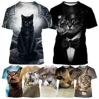 Модные крутые рубашки с круглым вырезом для мужчин и женщин с 3D-принтом, милые очаровательные домашние животные, кошки, собаки, животные, летние рубашки с короткими рукавами S