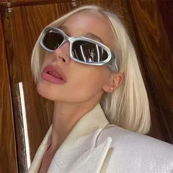 Модные крутые солнцезащитные очки Y2K унисекс футуристические солнцезащитные очки для езды на велосипеде солнцезащитные очки для вождения аксессуары для пары подарок Po Prop серебряный