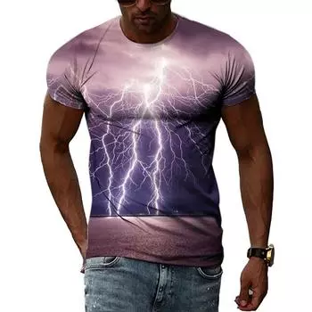 Модные крутые стильные футболки с рисунком молнии и природным пейзажем, мужские футболки в стиле Харадзюку с 3D принтом и круглым вырезом с коротким рукавом XL