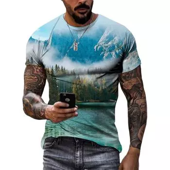 Модные крутые стильные футболки унисекс с природными пейзажами и 3D принтом, мужские повседневные индивидуальные футболки с короткими рукавами, уличные трендовые летние футболки, топы S