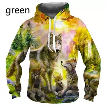 Модные крутые толстовки с принтом волка для пар с длинными рукавами для мужчин и женщин с капюшоном, толстовки, пуловеры S