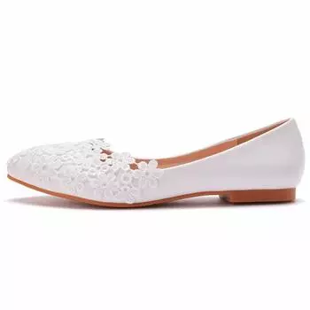 Модные кружевные свадебные туфли на плоской подошве, остроносые туфли на плоской подошве, белые кружевные женские туфли, низкие каблуки, женская рабочая обувь, удобные рабочие туфли, мокасины 34 белый