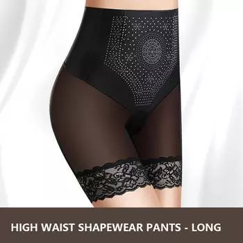 Модные кружевные трусики с высокой талией и подъемом бедер, бесшовные, с плоским животом, женские корсеты, сексуальные сетчатые, тонкие, боксеры, шелковые, с промежностью, защитные шорты M чёрный