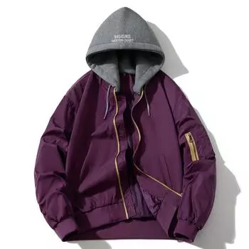 Модные куртки-бомберы для мужчин, верхняя одежда с капюшоном, повседневное осеннее короткое пальто M чёрный