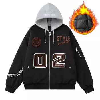 Модные куртки-бомберы, мужская верхняя одежда с капюшоном, повседневная, осень-зима, толстое теплое короткое пальто M чёрный