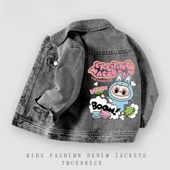 Модные куртки для девочек Labubu, детские повседневные джинсовые куртки на весну и осень 110
