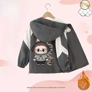 Модные куртки Labubu для мальчиков и девочек, детские куртки на весну и зиму, ветровки, спортивные ветровки с капюшоном 110