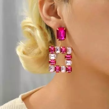 Модные квадратные блестящие стеклянные кристаллы с гламурным декором для невесты, свадебной вечеринки, трендовые ювелирные изделия, роскошные очаровательные висячие серьги для женщин