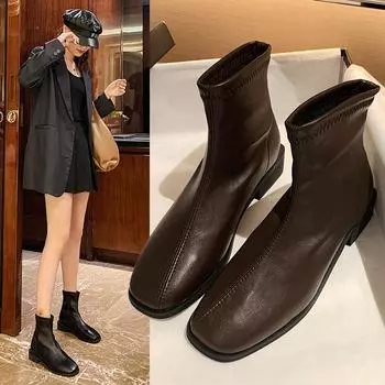 модные квадратные ботильоны на танкетке из мягкой кожи удобные женские короткие ботинки теплая зимняя обувь меховые зимние ботинки 35