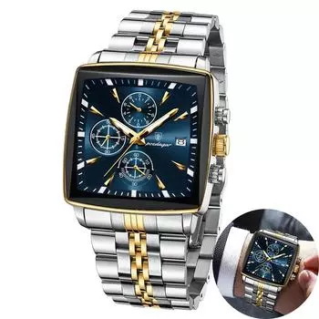 Модные квадратные часы для мужчин из нержавеющей стали, водонепроницаемые кварцевые часы с хронографом, мужские часы класса люкс, спортивные мужские часы чёрный/золотой