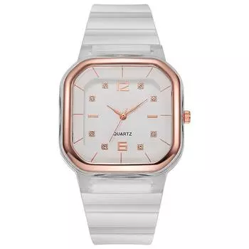 Модные квадратные дизайнерские женские часы, студенческие детские силиконовые часы, водонепроницаемые кварцевые часы белый