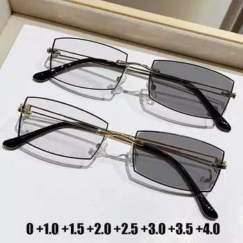 Модные квадратные фотохромные солнцезащитные очки без оправы, блокирующие синий свет, женские и мужские очки для чтения, законченные очки для дальнего видения, диоптрийные 0