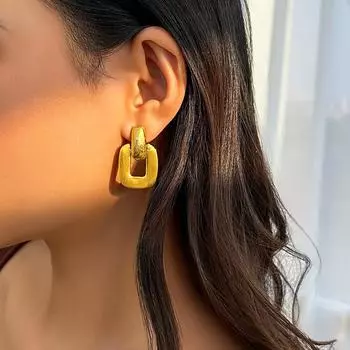Модные квадратные геометрические серьги золотого цвета для женщин