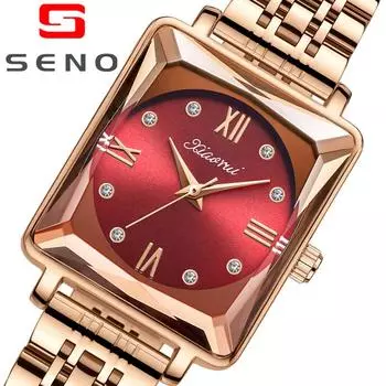 Модные квадратные круглые кварцевые часы со стальным ремешком, женские водонепроницаемые часы