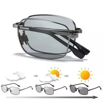 Модные квадратные металлические фотохромные солнцезащитные очки TAC, материал линз, мужские складные поляризационные солнцезащитные очки для вождения на открытом воздухе