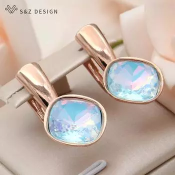 Модные квадратные серьги цвета розового золота с красочными кристаллами для женщин, свадебные стильные ювелирные изделия, серьги-капли