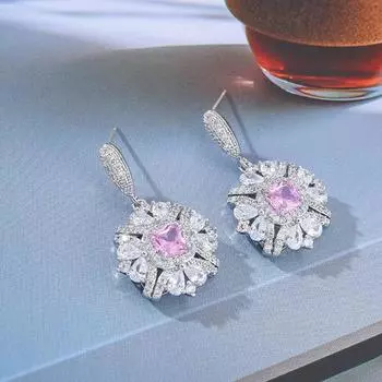 Модные квадратные серьги-гвоздики с цирконием, квадратные геометрические серьги 925 silver needle розовый