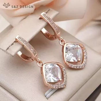 Модные квадратные серьги-капли с кубическим цирконием для женщин, ювелирные изделия для свадебной вечеринки, серьги цвета розового золота, подарок