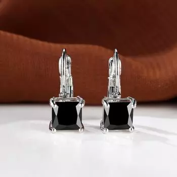 Модные квадратные серьги-кольца с цирконием для женщин, черные висячие серьги с цирконием, серебряные украшения белый