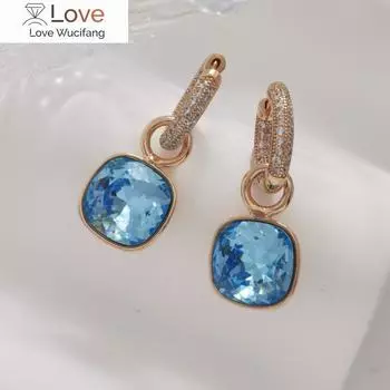 Модные квадратные серьги-кольца с подвеской для женщин, сделанные из австрийского хрусталя, свадебная бижутерия, ювелирные изделия, аксессуары, подарок для девочек