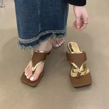 Модные квадратные шлепанцы на низком каблуке, женские повседневные тапочки, сандалии, женские элегантные летние цветные шлепанцы для вечеринок 35 чёрный