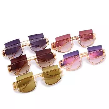 Модные квадратные солнцезащитные очки с заклепками из большого сплава, популярные женские и мужские очки R5