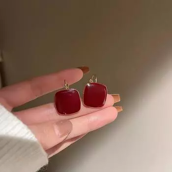 Модные квадратные висячие серьги, женские винтажные геометрические серьги, ювелирные изделия для помолвки, подарки, клипсы красный
