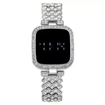 Модные квадратные женские часы с бриллиантами, женские часы, электронные часы со светодиодным сенсорным экраном серебряный