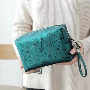 Модные квадратные женские косметички в клетку с геометрическим рисунком, портативная сумка для хранения косметики, дорожная водонепроницаемая сумка для туалетных принадлежностей для деловых поездок серебряный