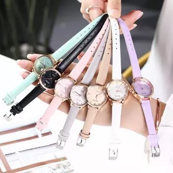 Модные кварцевые часы с бриллиантами, женские часы с тонким поясом серый