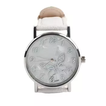 Модные кварцевые часы с ремешком из искусственной кожи, женские аналоговые наручные часы белого цвета белый