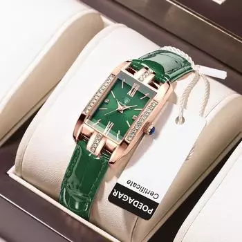 Модные кварцевые часы женские роскошные элегантные часы водостойкий кожаный ремешок креативные женские часы с бриллиантами зеленые белый