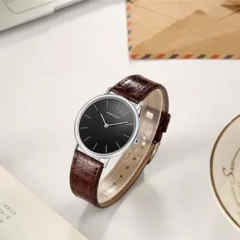 Модные кварцевые мужские часы с кожаным ремешком