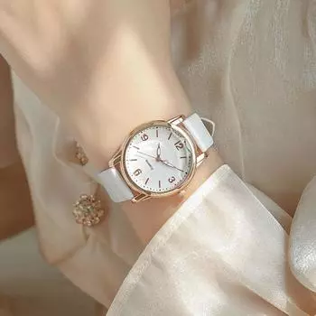 Модные кварцевые женские часы с двухцветным циферблатом и ремешком, женские часы, простые кожаные повседневные часы белый
