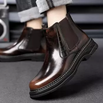 Модные лакированные кожаные мужские короткие ботинки Классические и универсальные стили Для активного отдыха на мотоцикле Повседневные офисные деловые вечерние качественные туфли 38 коричневый