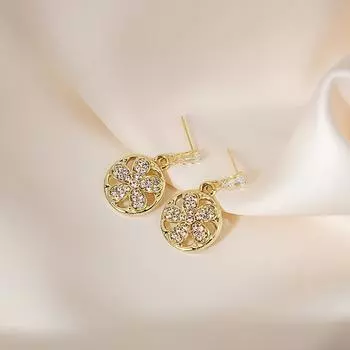 Модные лаконичные серьги из живых цветов с цирконием, универсальные и шикарные серьги для стильных девушек. золотой