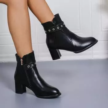 Модные лаконичные женские ботильоны на молнии с квадратным каблуком, теплые женские ботинки, современная брендовая обувь с пряжкой на ремне для женщин Botas De Mujer 35 чёрный