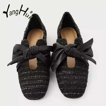 Модные лаконичные женские туфли на плоской подошве с бабочкой и узлом Модные туфли Мэри Джейн из искусственной кожи, частичное платье, Sapatos Femininos 2024 Весна Осень 34 синий