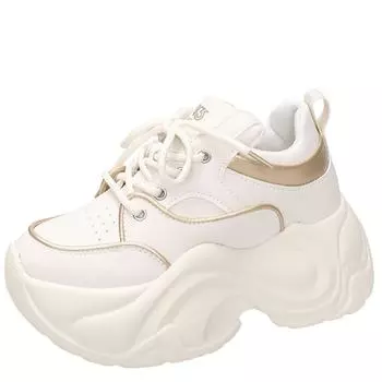 Модные легкие белые туфли 8 см для женщин, популярные осенние новые туфли на толстой подошве с толстым каблуком для пап, повседневная спортивная обувь, женские кроссовки 34 бежевый