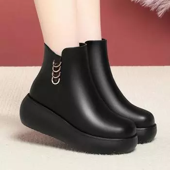 Модные легкие черные женские туфли на танкетке с каблуком 6 см на осень и весну, женские туфли на платформе, женские туфли на плоской подошве, сохраняющие тепло 35 чёрный