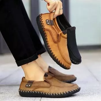 Модные легкие кожаные повседневные туфли, классический дизайн, мужские кожаные туфли и водонепроницаемые, подходят для всех сезонов, прочные US 5(EUR 38) чёрный