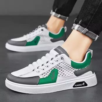 Модные легкие кроссовки на шнуровке для мужчин, летние сетчатые дышащие спортивные кроссовки для бега, универсальные повседневные спортивные туфли 39 белый