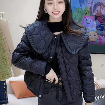 Модные легкие пуховики женские 2023 осень зима поло воротник короткое пальто женские элегантные парки хлопковая подбитая верхняя одежда M47-55kg хаки