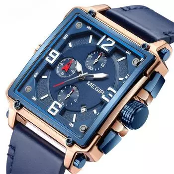 Модные легкие ретро мужские часы квадратные многофункциональные хронограф календарь натуральная кожа часы