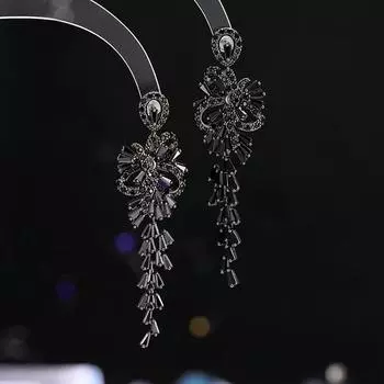Модные легкие роскошные длинные серьги-лепестки из циркония с бахромой, серебряные серьги-иглы 925 пробы, преувеличенные, нарядные, банкетные, универсальные серьги серебряный