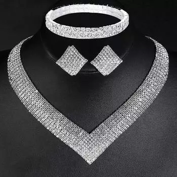Модные легкие роскошные посеребренные серьги со стразами, ожерелье, браслет, женский эластичный костюм, платье, свадебные аксессуары белый
