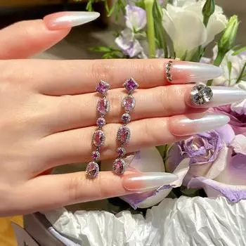 Модные легкие роскошные серьги-гвоздики из серии Candy с розовыми бриллиантами, инкрустированные бриллиантами с высоким содержанием углерода, длинные серьги из красного корунда, простые повседневные серьги для женщин