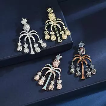 Модные легкие роскошные серьги из микро-инкрустированного циркония в стиле тяжелой промышленности, сладкие серьги с ананасом и кокосом золотой