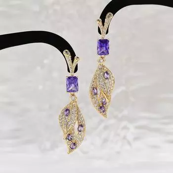 Модные легкие роскошные серьги из микро-инкрустированного циркония в форме листа, высокочувственный темперамент, универсальные серьги для женщин жёлтый