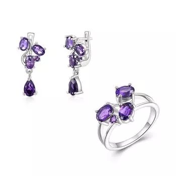 Модные легкие роскошные серебряные висячие серьги и кольца для женщин, натуральный аметист, февральский камень, модные ювелирные изделия, фестивальный подарок US RING SIZE:9# фиолетовый